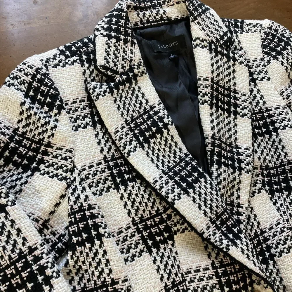 Talbots Women's Lake Tweed Blazer Sz 2‎ Ivory Blush Black Academia Clueless $219